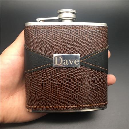Custom Laser Etched Leather Stainless Steel Hip Flask (3 colors/sizes)