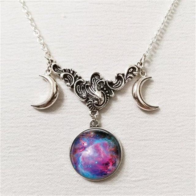 Triple Lunar Goddess Full Moon Pendant Necklace (20 Variants)