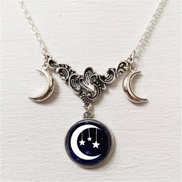 Triple Lunar Goddess Full Moon Pendant Necklace (20 Variants)