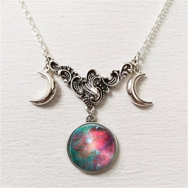 Triple Lunar Goddess Full Moon Pendant Necklace (20 Variants)