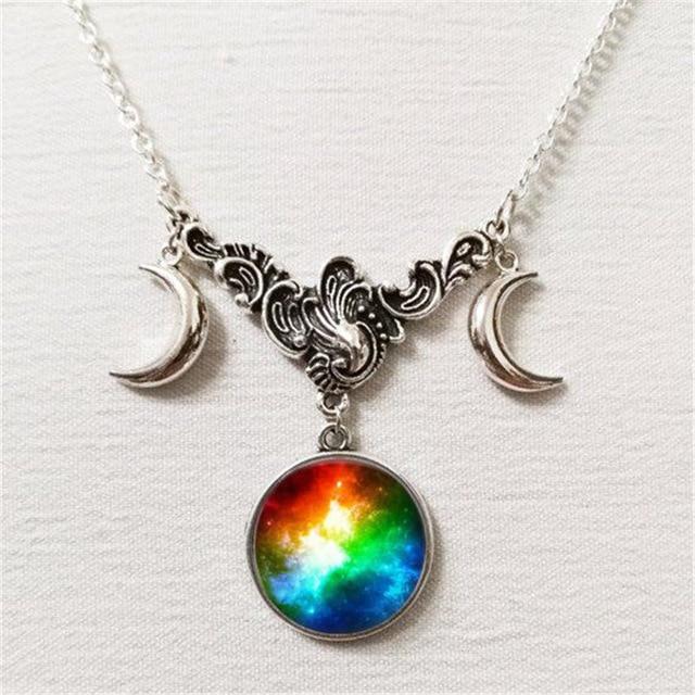 Triple Lunar Goddess Full Moon Pendant Necklace (20 Variants)