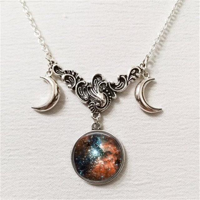 Triple Lunar Goddess Full Moon Pendant Necklace (20 Variants)