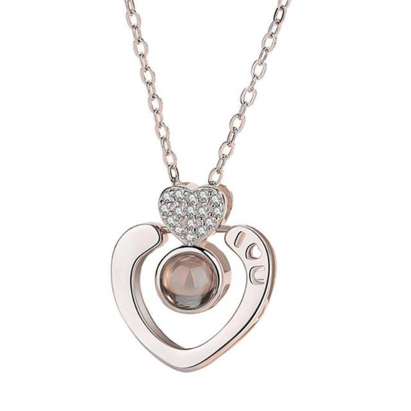 "I Love You" Forever (Double Heart) 100 Language Micro Projection Necklace