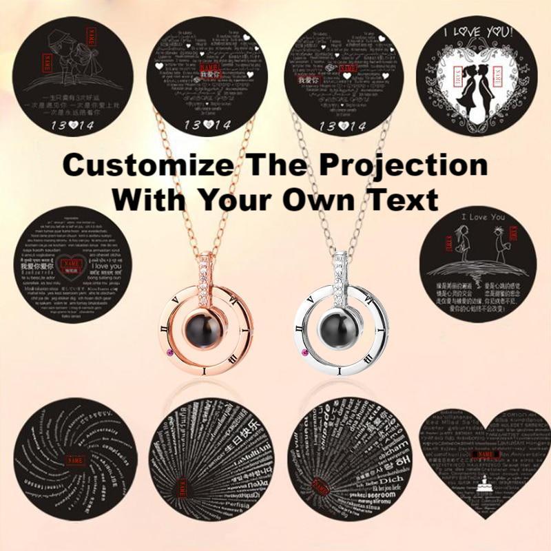 Custom Text "I Love You" Forever 100 Language Micro Projection Necklace (7 Designs)
