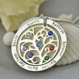 925 Sterling Silver Custom Name Family Tree Necklace With Birthstones (Variant 1)