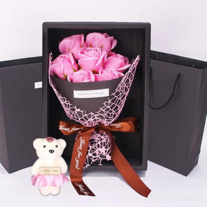Rose Teddy Bear Bouquet Enchanted Soap Flower (4 Designs)