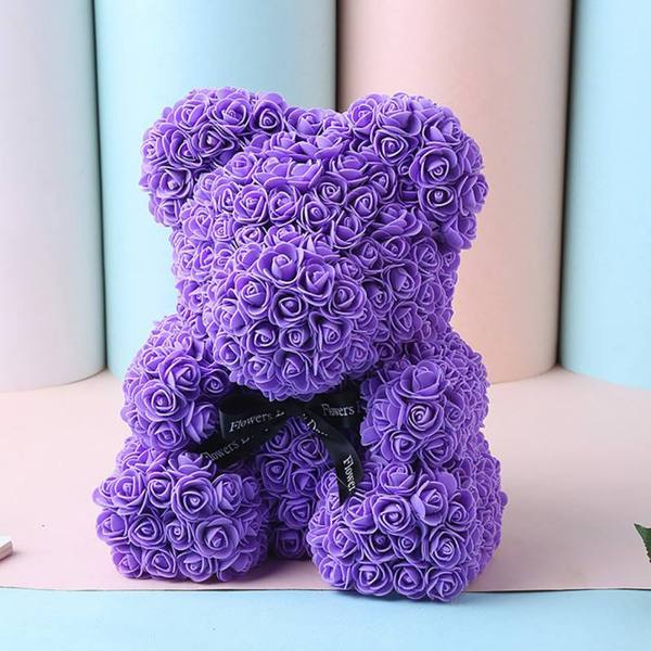 Purple / Blue Enchanted Forever Rose Teddy Bear Plush