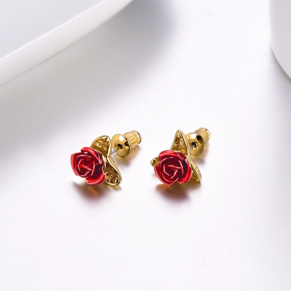 Red Rose Earrings Set (3 Finishes)