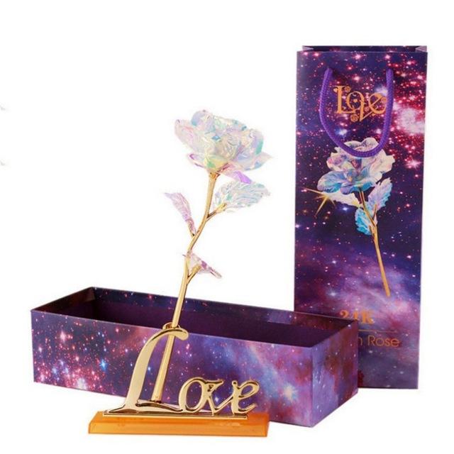 24k "Galaxy" Gold Rose "Love You For Life" With Heart Picture Frame Stand