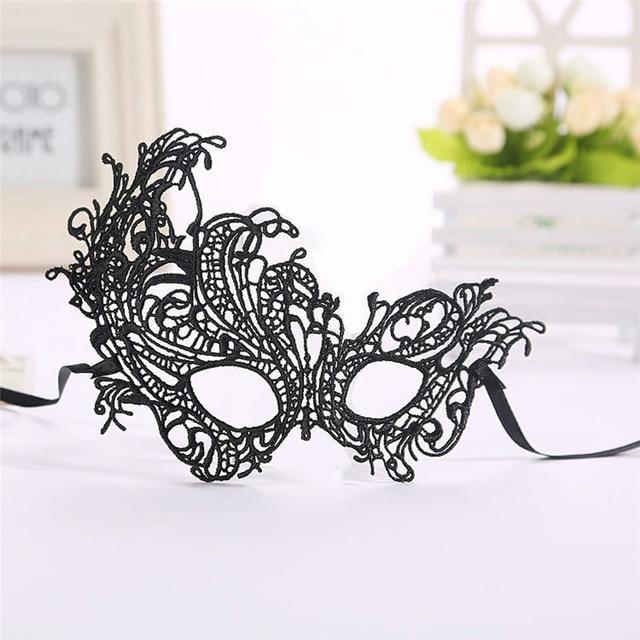 Lace Masquerade Mask Half Face (Black or White) Costume