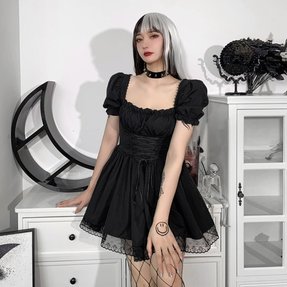 Gothic Lace Puff Sleeves Dress (2 Styles & 2 Colors) S-L