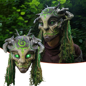 Halloween Forest Spirit Mask Realistic Tree Patterns Face Elves Mask...