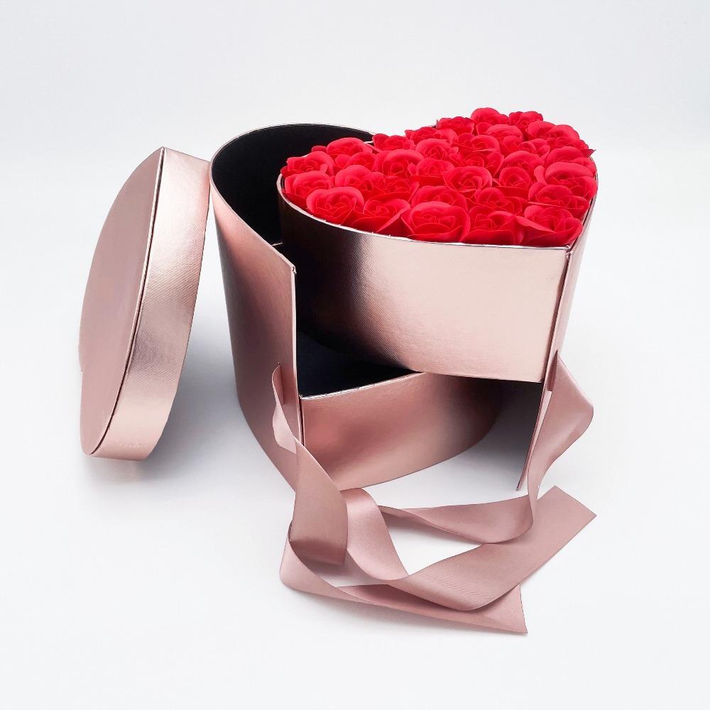 Heart Rose Bouquet Double Layer Gift Box Immortal Enchanted Soap Flower (7 Colors)