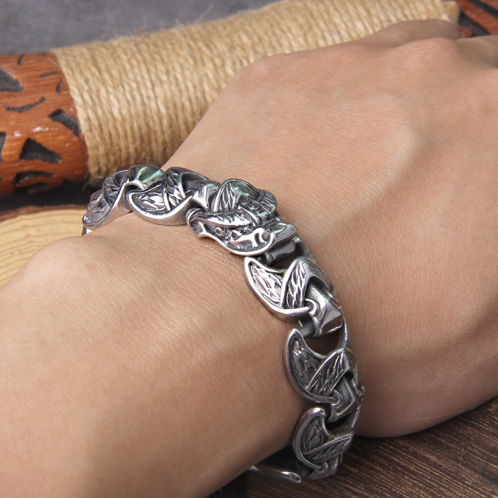 Viking Ouroboros Lock Chain Bracelet Charm for Men