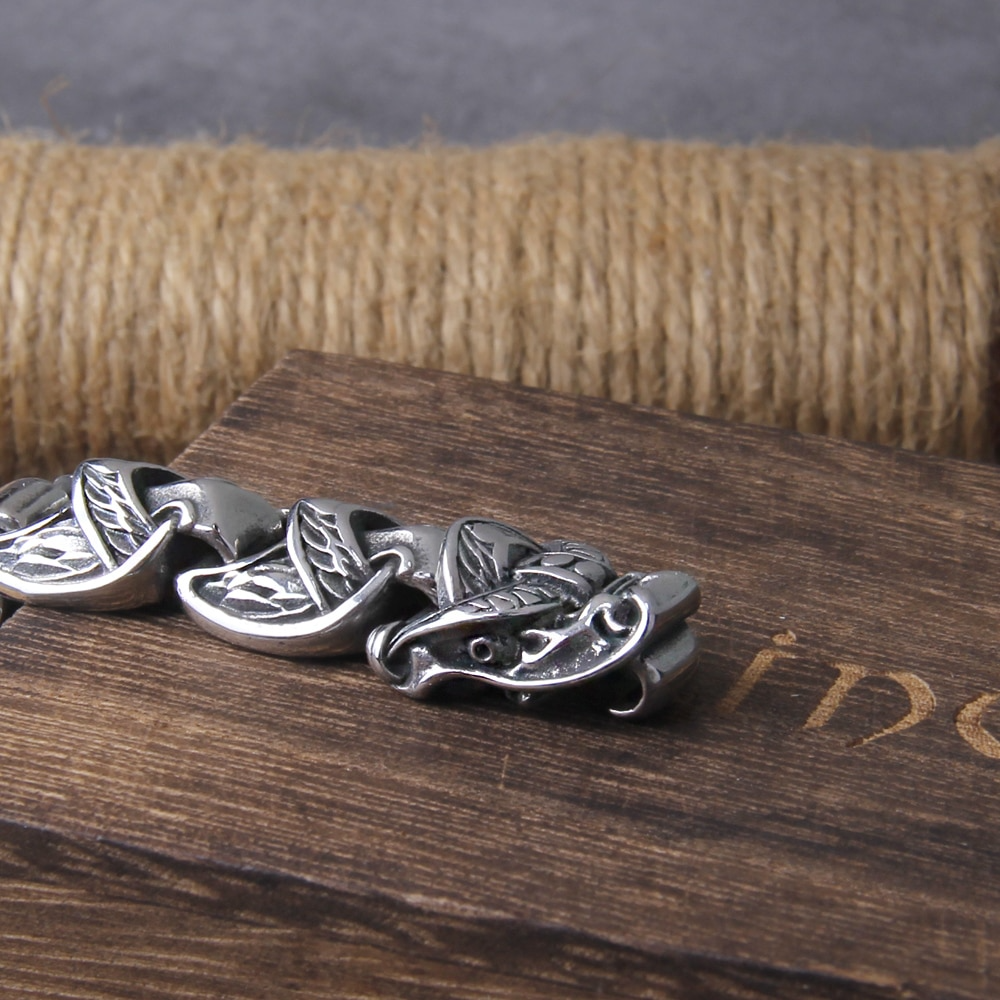 Viking Ouroboros Lock Chain Bracelet Charm for Men